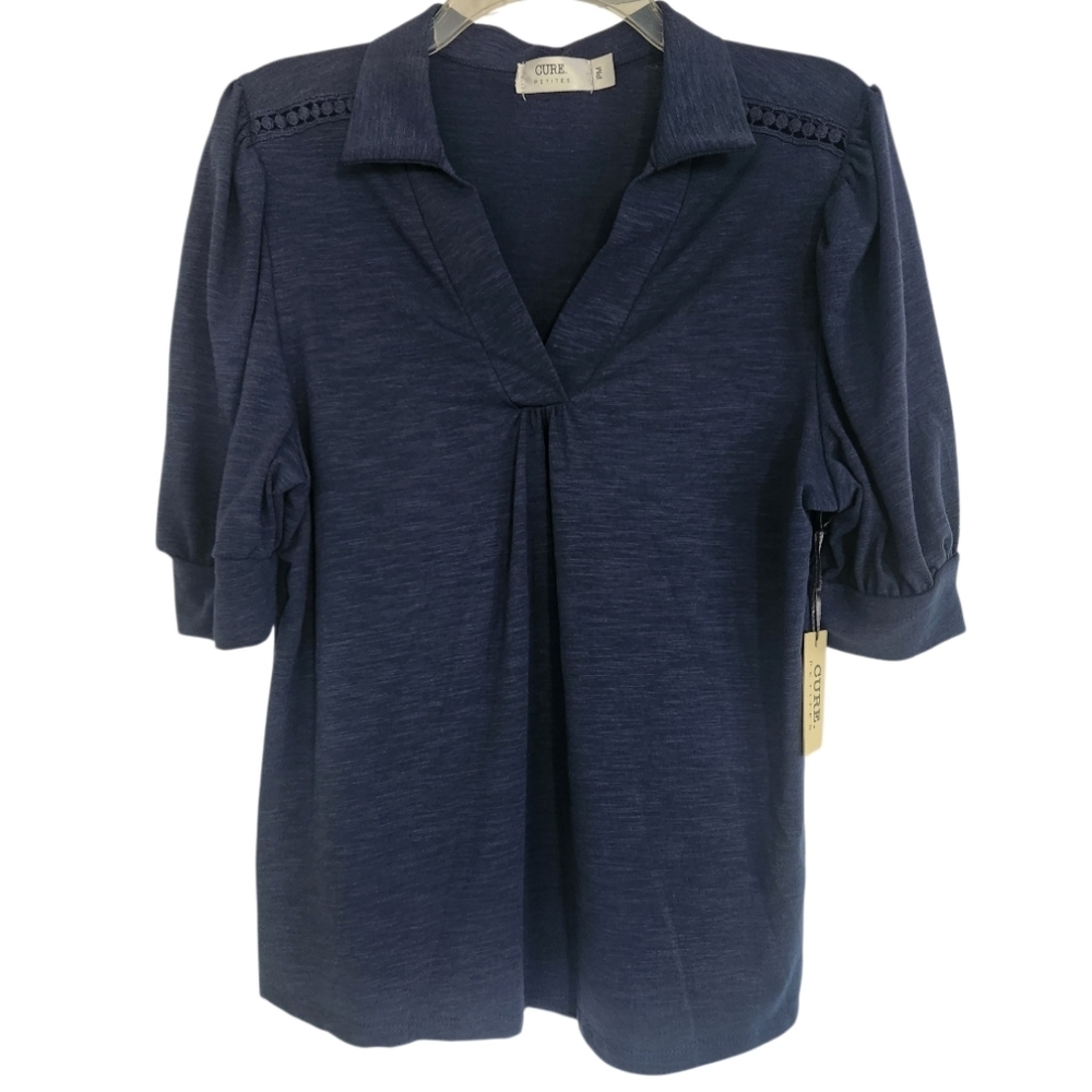 Women's Deep Blue V Neck Blouse Sz Med Nwt